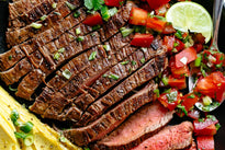 LOW CARB CARNE ASADA STEAK MEDALLIONS w/ BELL PEPPERS & CILANTRO LIME CAULI RICE